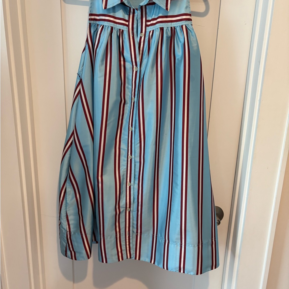 Anthropologie Blue and Red Striped A-Line Dress